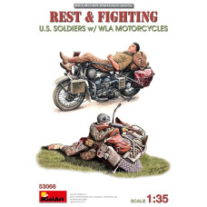 REST & FIGHTING. U.S. SOLDIERS w/WLA MOTORCYCLES